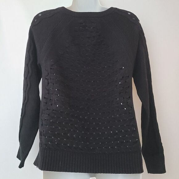 Tory Burch Black Basket Knit Sweater S - Picture 3 of 8